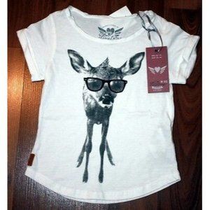 FIRETRAP London OFF CREAM Girls  TEE SHIRT Top GRAPHIC Deer SUNGLASSES 4-5 yrs